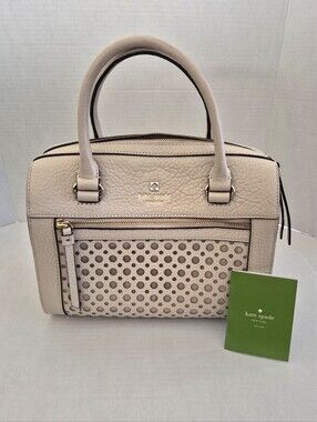 Kate Spade Perri Lane Bubbles Delaney Leather Satchel in a neutral cream shade